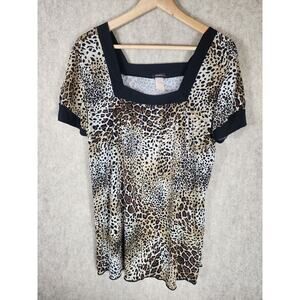Cocomo Women's Brown Black Animal Print Square Neck Short Sleeve Top S XL